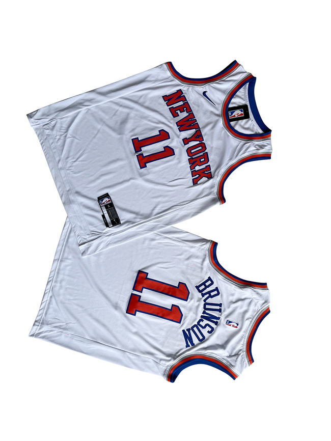 Men's New Yok Knicks #11 Jalen Brunson White Stitched Basketball Jersey